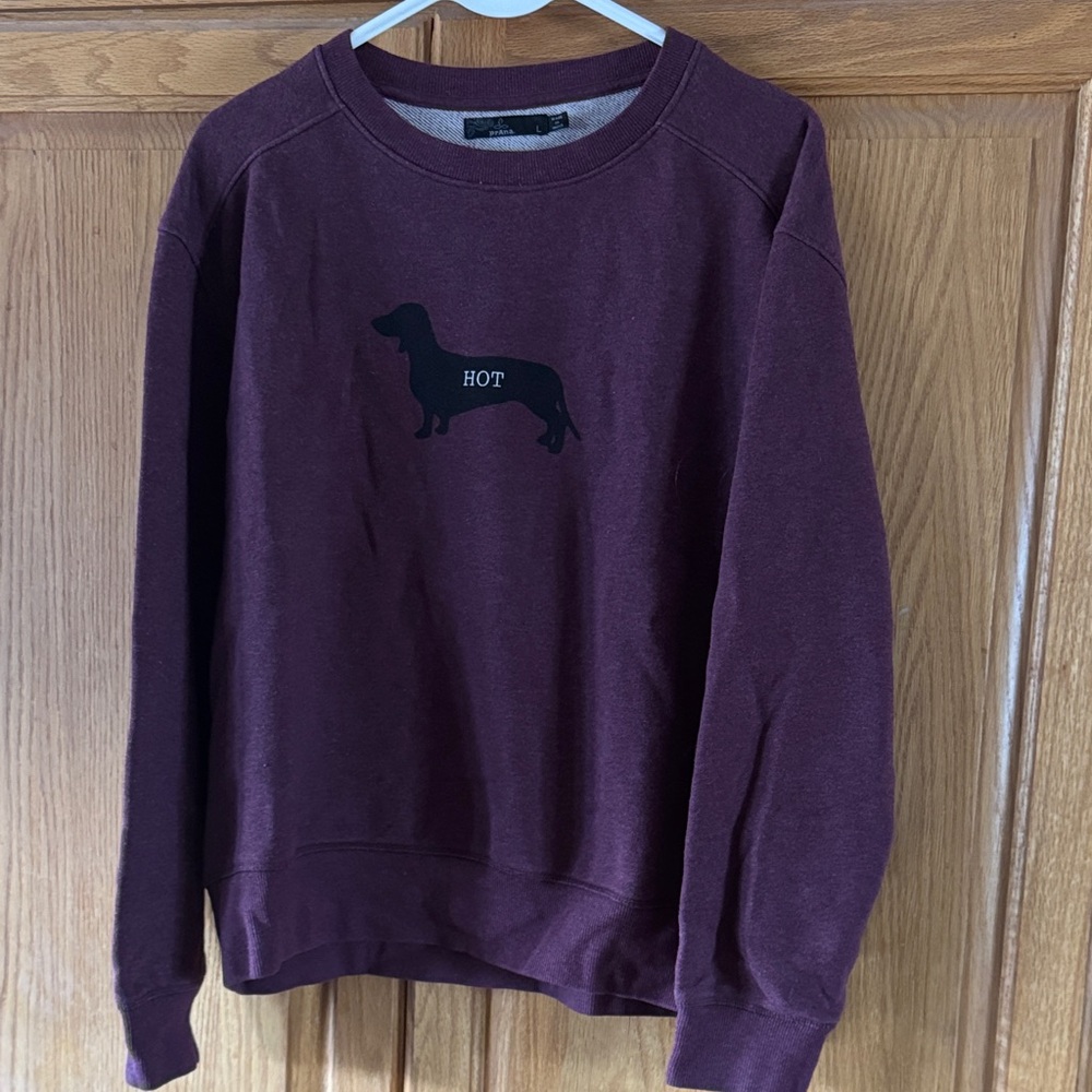 Prana Burgundy "Hot Dog" crew neck